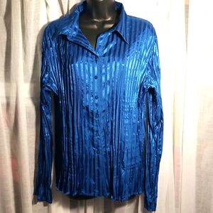 Sz XL Unique Royal Blue Krinkly Satiny Blouse